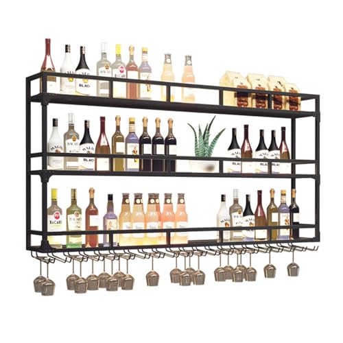 An der Wand montierter Weinschrank – Aufbewahrungsregal aus Metall und Eisen für die Barküche – Organisieren Sie mit wandmontierten Weinregalen und einem Aufbewahrungsregal für Champagner-Stielgläser von CUNTO