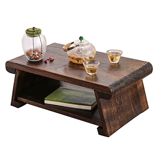 Beistelltische Vintage, Couchtisch, 2-stöckiger Meditationstisch mit Regal, Tisch, Zen-Teetisch, multifunktionaler Holztisch (Farbe: Braun, Größe: 60 x 35 x 24 cm) (Braun 60 x 35 x 24 cm) von CUNTO