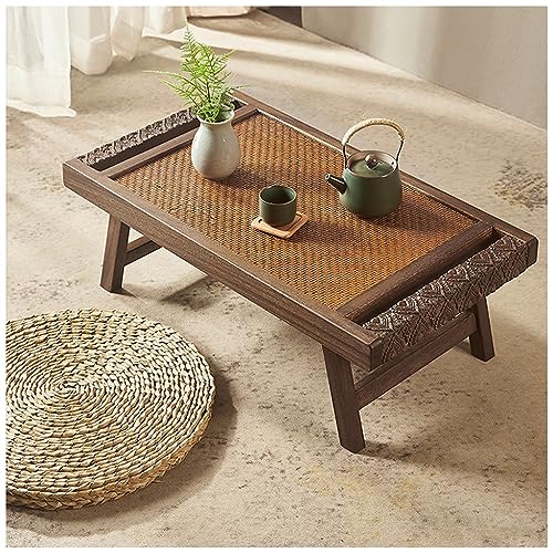Mehrzweck-Boden-Sitztisch im japanischen Stil, vielseitiger Massivholz-Klapptisch, Tatami-Kaffeetisch, kleiner Teetisch zum Sitzen auf dem Boden (Braun, 65 x 35 x 22 cm) von CUNTO