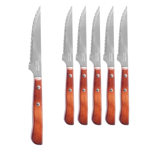 CUPERINOX Steakmesser | Fleischmesser | Tischmesser | Kotelettmesser | Sägemesser | Holzgriff | 100 mm | Edelstahl | Tischmesser (Naturholz) von CUPERINOX
