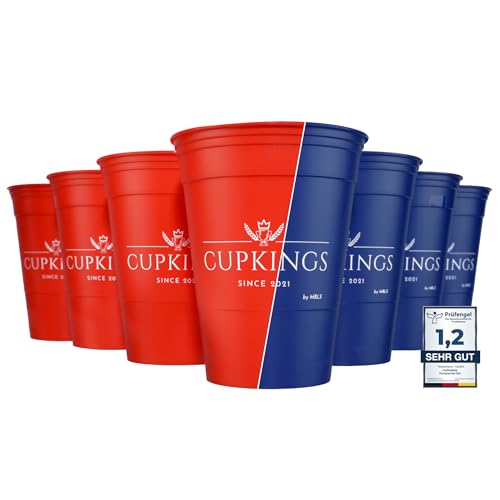 CUPKINGS Party Becher Set | 22 Hartplastik Becher Made in Germany | Festival Zubehör & Party Deko | 473ml / 16oz | Spülmaschinenfest & wiederverwendbar | Mehrweg Becher | Rot/Blau von CUPKINGS