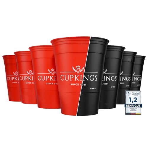 CUPKINGS Party Becher Set | 22 Hartplastik Becher Made in Germany | Festival Zubehör & Party Deko | 473ml / 16oz | Spülmaschinenfest & wiederverwendbar | Mehrweg Becher | Schwarz/Rot von CUPKINGS