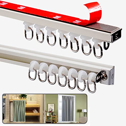 Selbstklebende Vorhangschiene für Decke oder Wand, Gardinenstange aus Aluminium, 0.6m - 2.8m, ohne Bohren, Schrauben oder Werkzeug (Color : Ceiling Mounted, Size : 0.8M(2.6FT)) von CUPLES
