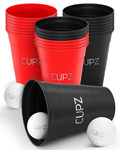 CUPZ - ESTD. 2022 - Becher Set 22 Hartplastikbecher - Wiederverwendbar und Spülmaschinenfest - für Erwachsene, Perfekt für jede Gelegenheit - 16oz / 473ml - (11 Schwarz + 11 Rot) (Black/Red) von CUPZ - ESTD. 2022 -