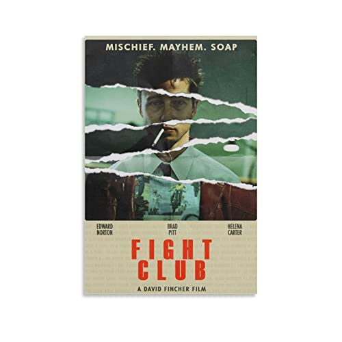 CUQ Klassisches Vintage-Film-Poster, Motiv: Fight Club, Heimdekoration, Wanddekoration, Geschenk, Leinwand, Wandkunst, Schlafzimmer, 20 x 30 cm, Ohne Rahmen CUQ Klassisches Vintage-Film-Poster, Motiv: Fight Club, Heimdekoration, Wanddekoration, Geschenk, Leinwand, Wandkunst, Schlafzimmer, 20 x 30 cm, Ohne Rahmen von CUQ