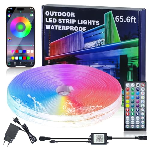 20M LED Streifen Aussenbereich, IP68 Wasserdicht RGB Outdoor LED Streifen Unterstützt Fernbedienung/APP-Steuerung mit Musik Synchronisation und Zeitsteuerungsfunktion für Balkone, Dächer und Gärten 20M LED Streifen Aussenbereich, IP68 Wasserdicht RGB Outdoor LED Streifen Unterstützt Fernbedienung/APP-Steuerung mit Musik Synchronisation und Zeitsteuerungsfunktion für Balkone, Dächer und Gärten von CUQI
