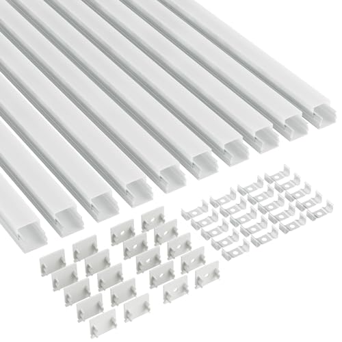 CUQI LED-Profil, 10 x 40CM LED-Aluminiumprofil mit Milchiger PC Abdeckung, Endkappen und Montageklammer für 17mm Breite LED-Streifen (10 PACK) von CUQI