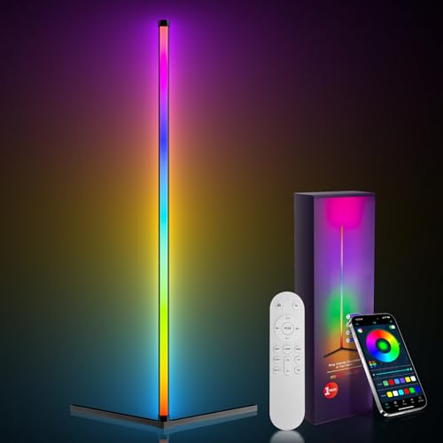 CUQI LED Stehlampe Wohnzimmer, 157 cm RGB-IC Stehlampe Dimmbar mit IR-Fernbedienung, Smart APP-Steuerung, 16 Millionen Farben und 300 Szenenmodi für Wohnzimmer, Schlafzimmer und Treppenhaus von CUQI