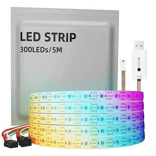 CUQI WS2812B LED Streifen, Individuell Adressierbar 5050 SMD 256 RGBIC LED Stripe für DIY-Design und Heimdekoration(300LEDs/5M, Weiß) von CUQI