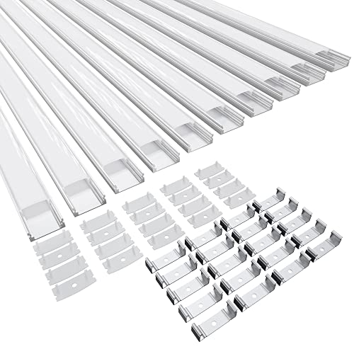 CUQI LED-Profil, 10 x 40CM Aluminiumprofil mit Milchiger PC Abdeckung, Endkappen und Montageklammer für LED-Streifen (10 PACK) von CUQI