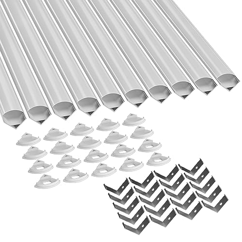 CUQI LED-Profil, 10 x 40CM V-Form, Milchiger PC Abdeckung, Endkappen und Montageklammer für LED-Streifen (10 PACK) von CUQI