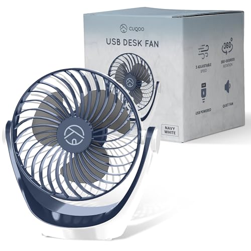 Cuqoo USB-Schreibtischventilator – 360° drehbarer USB-betriebener tragbarer kleiner Desktop-Ventilator mit 3 Geschwindigkeiten, leistungsstark, leicht und kompakt, Kühlung für Zuhause, Büro von CUQOO