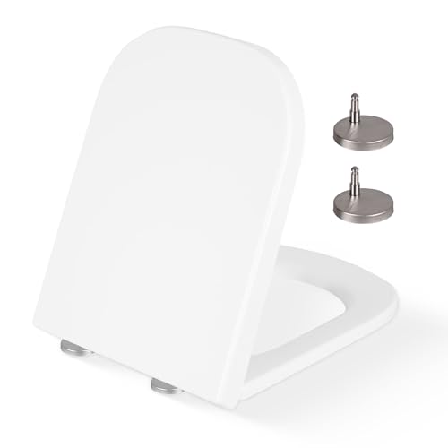 CUQOO Toilettensitz mit Absenkautomatik, quadratisch, hochwertiger robuster Toilettensitz mit Schnellverschluss, einfache Installation mit zwei Befestigungsmöglichkeiten oben und verstellbaren von CUQOO