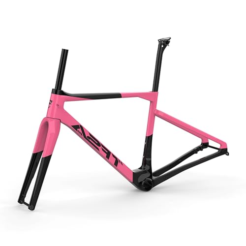 Carbon Rennrad-Rahmensatz 47cm 50cm 53cm 56cm 700C Carbon Rennrad-Rahmen Scheibenbremse Fahrradrahmen 12x100mm/12x142mm Steckachse Rahmen(Pink,56cm) von CURBX