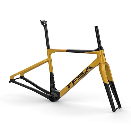 Carbon Rennrad-Rahmensatz 700c Scheibenbremse Rennrad Rahmen 47cm 50cm 53cm 56cm Leichter Rahmen Steckachse 100mm/142mm(Gold,50cm) von CURBX