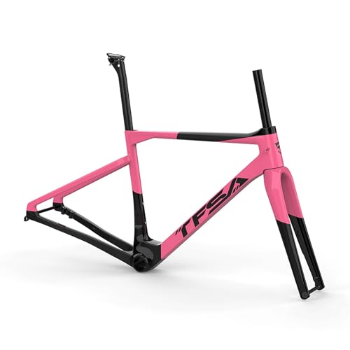 Carbon Rennrad-Rahmensatz 700c Scheibenbremse Rennrad Rahmen 47cm 50cm 53cm 56cm Leichter Rahmen Steckachse 100mm/142mm(Pink,56cm) von CURBX