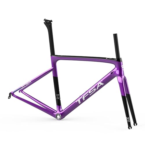 Gravel Rennrad-Rahmensatz Carbon 700C 44cm/49cm/52cm/54cm/56cm/58cm Scheibenbremse Rahmen Vorne 100/130mm Steckachsenrahmen Interne Verlegung Leichtgewicht(Purple,44cm) von CURBX