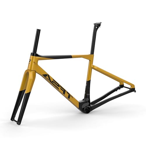 Gravel Rennrad-Rahmensatz Carbon 700C 47/50/53/56 CM Scheibenbremse Rahmen Vorne 12x100mm Hinten 12x142mm Steckachsenrahmen Interne Verlegung Leichtgewicht(Gold,50cm) von CURBX