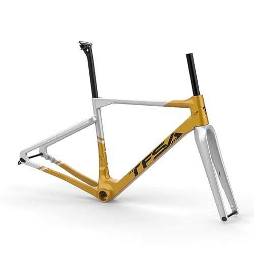 Rennrad Carbon-Rahmensatz 700C Rennrad-Rahmen Scheibenbremse Fahrradrahmen 47/50/53/56CM Rahmen Mit Steckachse F12x100mm/R12x142mm(Gold,50cm) von CURBX
