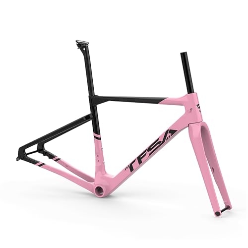 Rennrad Carbon-Rahmensatz 700C Rennrad-Rahmen Scheibenbremse Fahrradrahmen 47/50/53/56CM Rahmen Mit Steckachse F12x100mm/R12x142mm(Pink,50cm) von CURBX