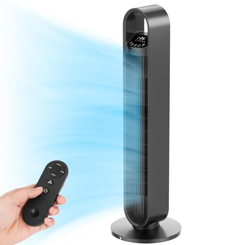 Turmventilator mit Fernbedienung 92CM, mobiler Lüfter, 70° Oszillation Tower Fan, Ventilator Säulenventilator, 1-12 Stunden Timer, 3 Modi, 3 Geschwindigkeiten, Matt Sprühlackiertes Material, Grau von CURECURE