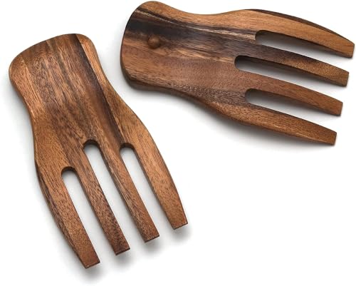 Salad Hands, 2er Set Salatbesteck aus Akazienholz, ideal zum Werfen und Servieren von Salat, Nudeln und mehr, 17,8 cm (Akazien-Salat-Hände) von CURLYCOONS