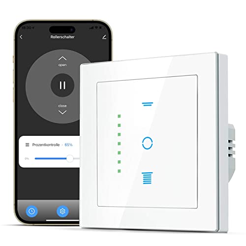 CURRYSMARTER WLAN Rollladenschalter [6Gen] funktioniert mit Alexa,Rollladensteuerung mit Kindersicherung, Rolladen Timer benötigt Nullleiter,Jalousien Schalter kompatibel mit Echo Alexa/Google,80x80mm von CURRYSMARTER