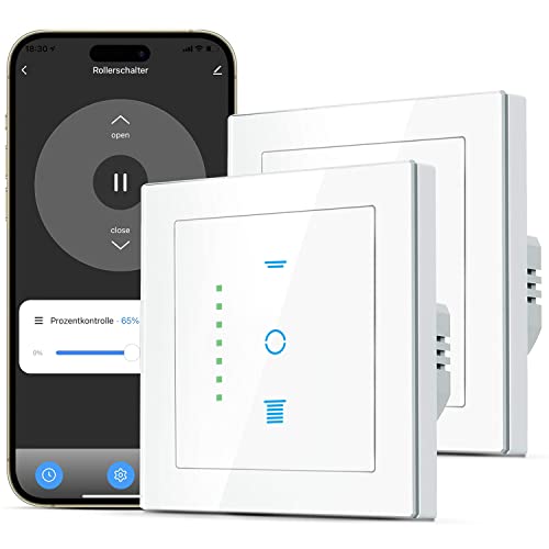 CURRYSMARTER WLAN Rollladenschalter, [6 Gen] Jalousien Schalter mit steuerbarer LED, Smart Rolladen Zeitschaltuhr benötigt Nullleiter, Rolladensteuerung kompatibel mit Echo Alexa/Google, 2 Stücke von CURRYSMARTER