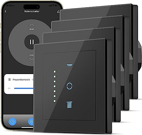 CURRYSMARTER WLAN Rollladenschalter, [6 Gen] Jalousien Schalter mit steuerbarer LED, Smart Rolladen Zeitschaltuhr benötigt Nullleiter, Rolladensteuerung kompatibel mit Echo Alexa/Google, 4 Stücke von CURRYSMARTER
