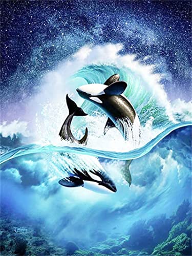 Delphin Ozean Diamond Painting, 5D Diamant Painting Bilder Erwachsene, Malen Nach Zahlen Erwachsene Kinder DIY Diamond Painting Set für Mosaikherstellung für Home Wand Décor Handwerk 30x40cm Z-3155 von CURTEK
