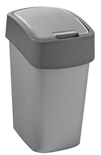 CURVER Abfalleimer „FLIP BIN“ 10L Abfalleimer, Kunststoff, Silber/DUNKELGRAU, 18.9x23.5x35 von Curver