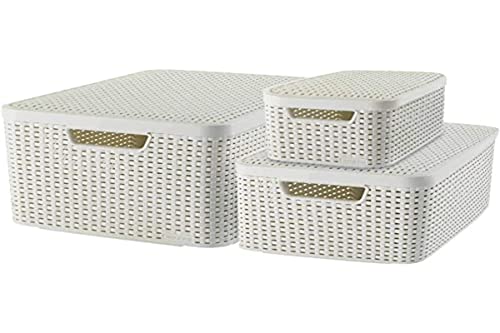 CURVER STYLE Box 3er Set S/M/L mit Deckel, creme, 46,2 x 34,2 x 27,5 cm von Curver