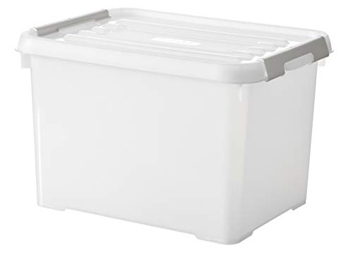 Curver Aufbewahrungsbox Handy Plus 20 l – Multifunktions-Aufbewahrungsbox, 100% recycelbar, für Schlafzimmer, Büro, Garage, Cabanon, Waschküche, Schnellverschluss mit Griffen, 29 x 40 x 25 cm, Weiß von Curver
