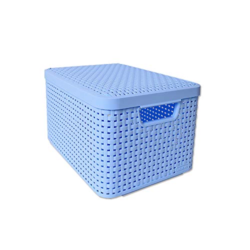 CURVER Box Style S Aufbewahrungsbox Deckel Stapelbehälter Box Kiste Ordnungsbox Rattan Optik 5L Hellblau von Curver