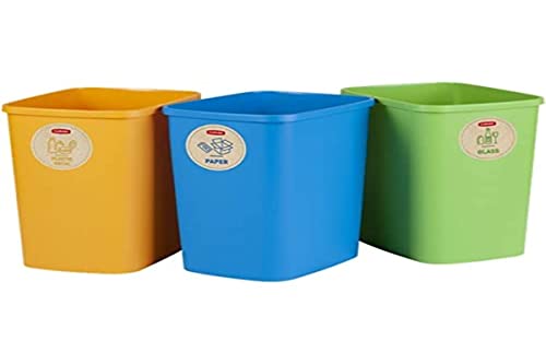 CURVER Eco Friendly 3er-Set Mülltrennungssystem Mülleimer Mülltrennung Papier Glas und Kunststoff Recycling-Eimer aus Kunstoff (3 x 9 L) von Curver