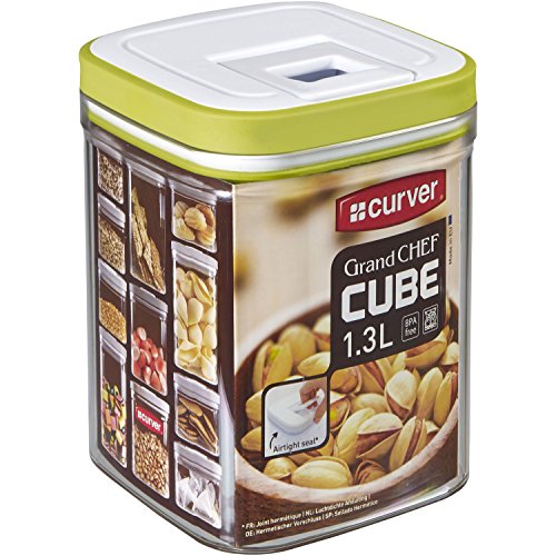 Curver Frischhaltedose Grand Chef Cube 1,3 L in transparent/weiß/grün, Plastik, 11.8 x 11.8 x 14.8 cm von Curver