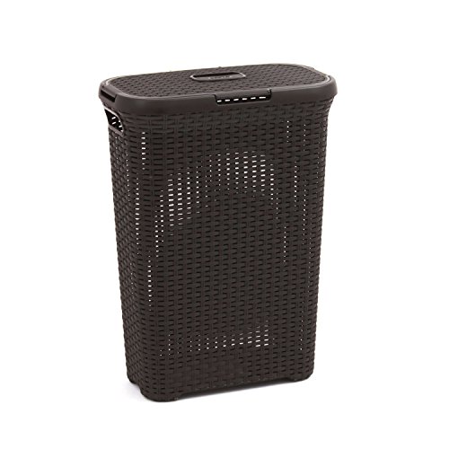 Curver Rattanoptik 40 Liter Wäschebox, Plastik, Dunkelbraun, 44.7 x 26.5 x 61.2 cm von Curver