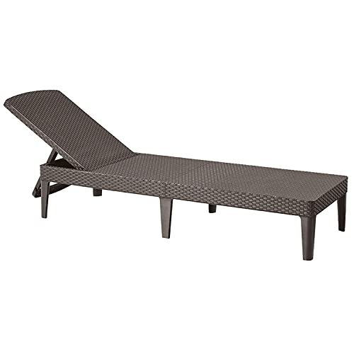 Curver Jaipur Sun Lounger Sonnenliege mit 4-Fach Verstellbarer Rückenlehne Gartenliege UV- & witterungsbeständig Rattan Braun von Keter