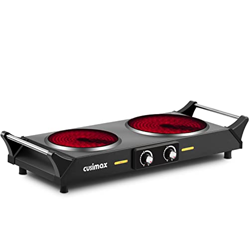 CUSIMAX kochplatte elektrisch mit Kühlhaltegriffen, 900W+1200W Tragbares Infrarot Doppelkochfeld mit Einstellbarer Temperatur, 15cm+18cm Herdplatte für Kochen, kompatibel mit allen Kochgeschirren CUSIMAX kochplatte elektrisch mit Kühlhaltegriffen, 900W+1200W Tragbares Infrarot Doppelkochfeld mit Einstellbarer Temperatur, 15cm+18cm Herdplatte für Kochen, kompatibel mit allen Kochgeschirren von CUSIMAX