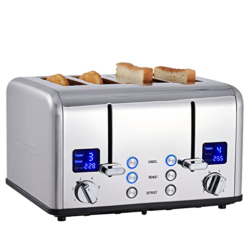 Toaster 4 Scheiben, CUSIMAX Toaster Edelstahl mit LED-Anzeige & 4 extra breiten Toaster schlitzen, 2 individuelle Bedienfelder mit 6 Bräunungsstufen, Abbrechen, Aufwärmen & Auftauen Funktion von CUSIMAX