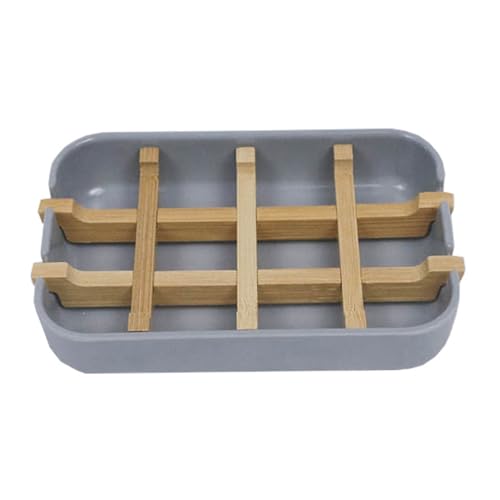 Bambusfaser Seifenschale Bambus Seifenschale Dusche Seife Bar Halter mit Abfluss Rack Anti-Rutsch-Boden Seifenschale Leicht zu reinigen Seifenschale Grau 1pc von CUSROS