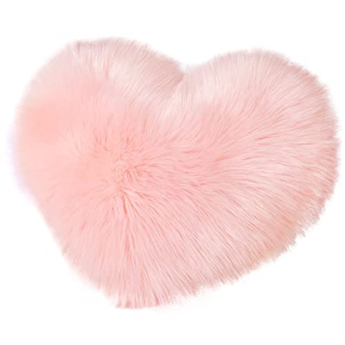 CUSROS Flauschiges Herzkissen, Plüschkissen Imitation Wolle Wurfkissen, schöne weiche Kissen - dekorative herzförmige Sofa Kissen homewares Sofa Kissen Hell-Pink von CUSROS