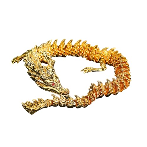 CUSROS Poseable Dragon Decoration Fading Resistant Figure, 3D Figure Articulated Joints Copper Ornament Vivid Appearance Statue Desk Toy Home Office Golden S von CUSROS