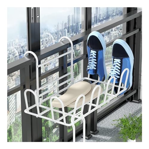 CUSROS Schuhregal für Fenster Geländer Wasser abtropfen Trocknen mit Haken Beweglich Hohl Schnellablauf Balkonschiene Innen Fenster Rahmen Halterung Eisen Schuhe Socke Handtuch Weiß B von CUSROS