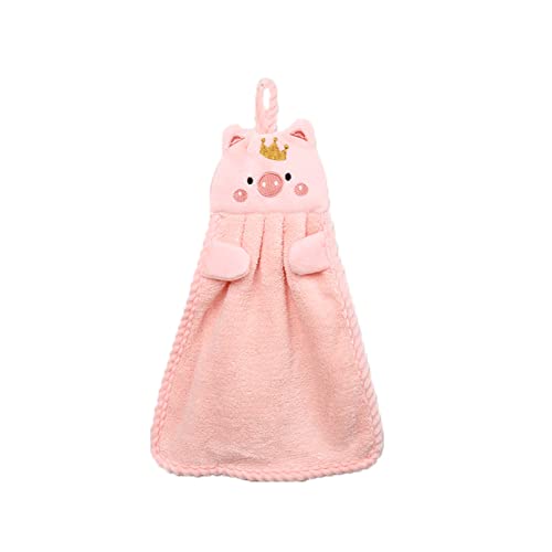 CUSROS Süße Korallen Samt weiche hängende Handtuch Cartoon Tier Ferkel Pig Handtuch absorbierende Handwischen Dicke Küche Badezimmer Mikrofasertücher sind stilvoll und schön in der Masse Pink von CUSROS
