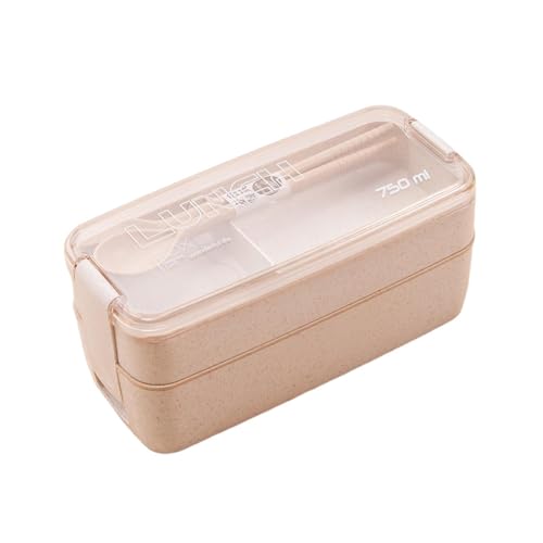 CUSROS Wiederverwendbare Lunchbox Salat Obst Lunchbox 2-in-1 Stapelbare Bento Box Doppelschicht Erwachsene Lunchbox mit Fächern Meal Prep Container Beige von CUSROS