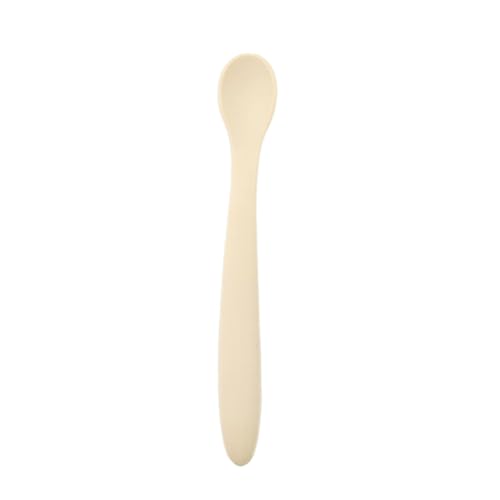 CUSROS Leicht zu greifende Baby-Utensilien, selbstfütternde Nahrungslöffel, langstielig, Silikon, Fütterung, hitzebeständig, weiche Spitze, Säuglingstraining, Beige von CUSROS