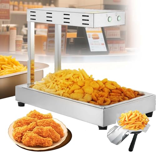 CUTANGELAR 1000-W-Mehrzweck-Wärmeschrank – Edelstahl-Wärmeschrank mit Beleuchtung,Cafeteria-Speisenwärmer,für Pommes Frites, Zwiebelringe und Brathähnchen (795 × 445 × 210 mm) von CUTANGELAR