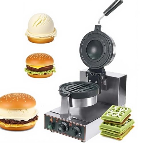 CUTANGELAR Elektrischer Burger-Waffeleisen, Kommerzieller Doppelkopf-UFO-Waffeleisen mit rotierenden Antihaft-Platten, Präzise Temperaturregelung, Geeignet für Bäckereien(Single Head) von CUTANGELAR