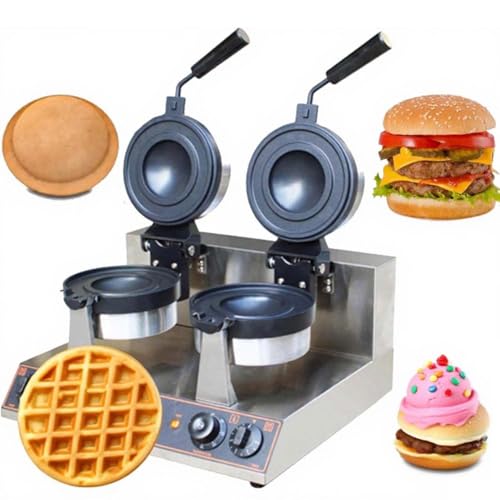 CUTANGELAR Elektrischer Doppelkopf-Eiscreme-Burger-Waffeleisen, Gewerblicher UFO-Waffeleisen mit einstellbarer Temperatur und Timer, geeignet für verschiedene Gastronomiebetriebe(Double Head) von CUTANGELAR